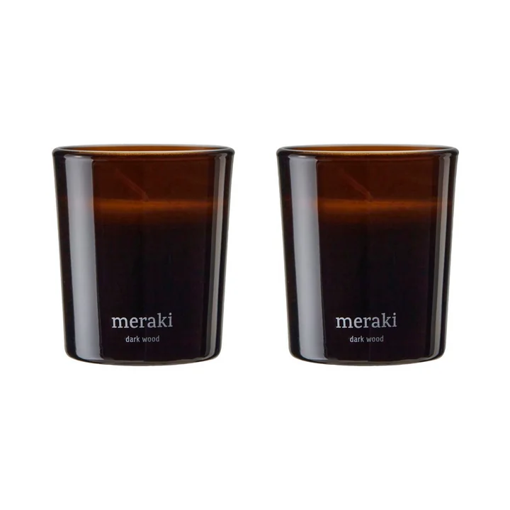 Meraki - Duftkerze, Ø 6 cm, Dark wood (2er-Set)