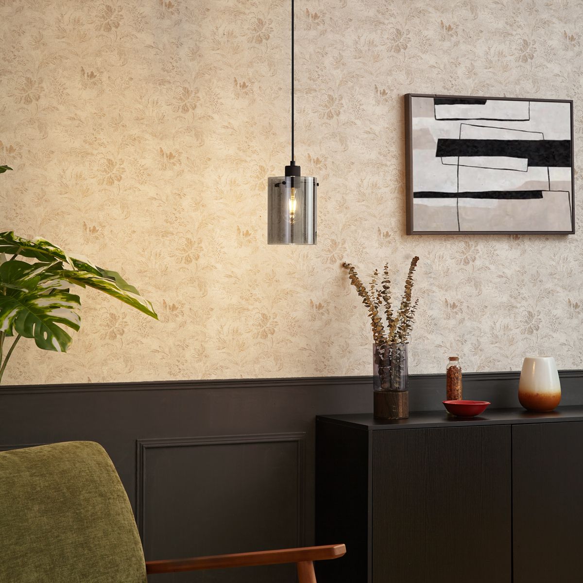 Design hanglamp zwart met smoke glas - Domo