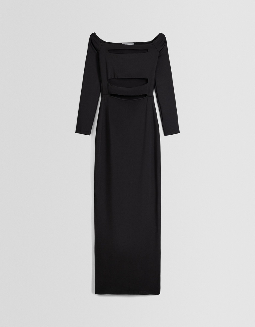Vestido longo Bardot com recortes