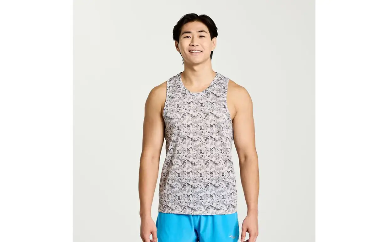 Saucony Stopwatch Graphic Hardloop Singlet Grijs/Zwart Camo Heren