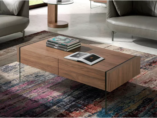 Table basse bois noyer et verre trempé Roka
