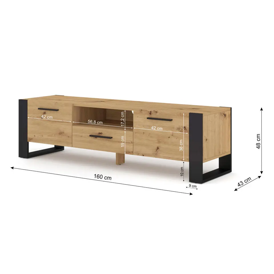 NUKA TV meubel ladekast 160 cm eiken artisan