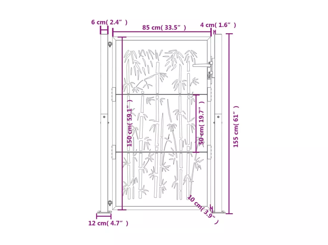 Portail de jardin anthracite 105x155 cm acier design de bambou