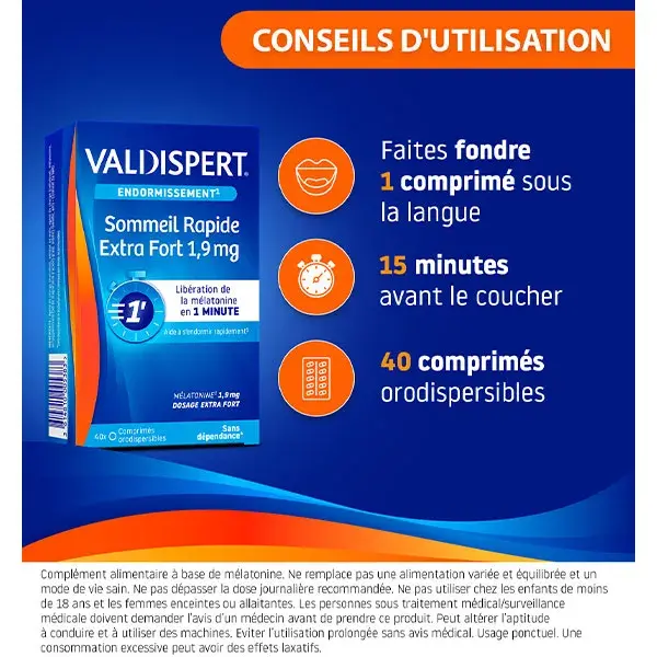 Valdispert Sommeil Rapide Extra Fort 1.9mg Mélatonine Lot de 2 x 40 comprimés