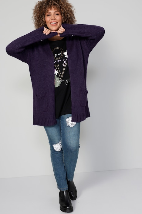 Strickjacke, offene Form, Langarm