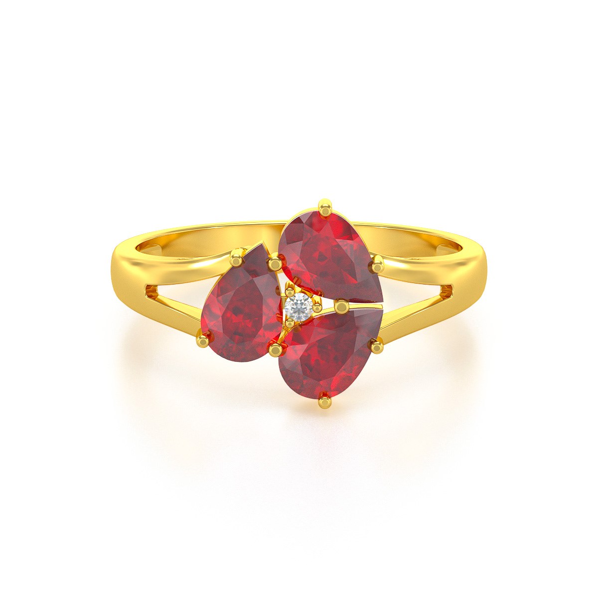 Bague ADEN Or 585 Jaune Rubis et diamants 2.5grs
