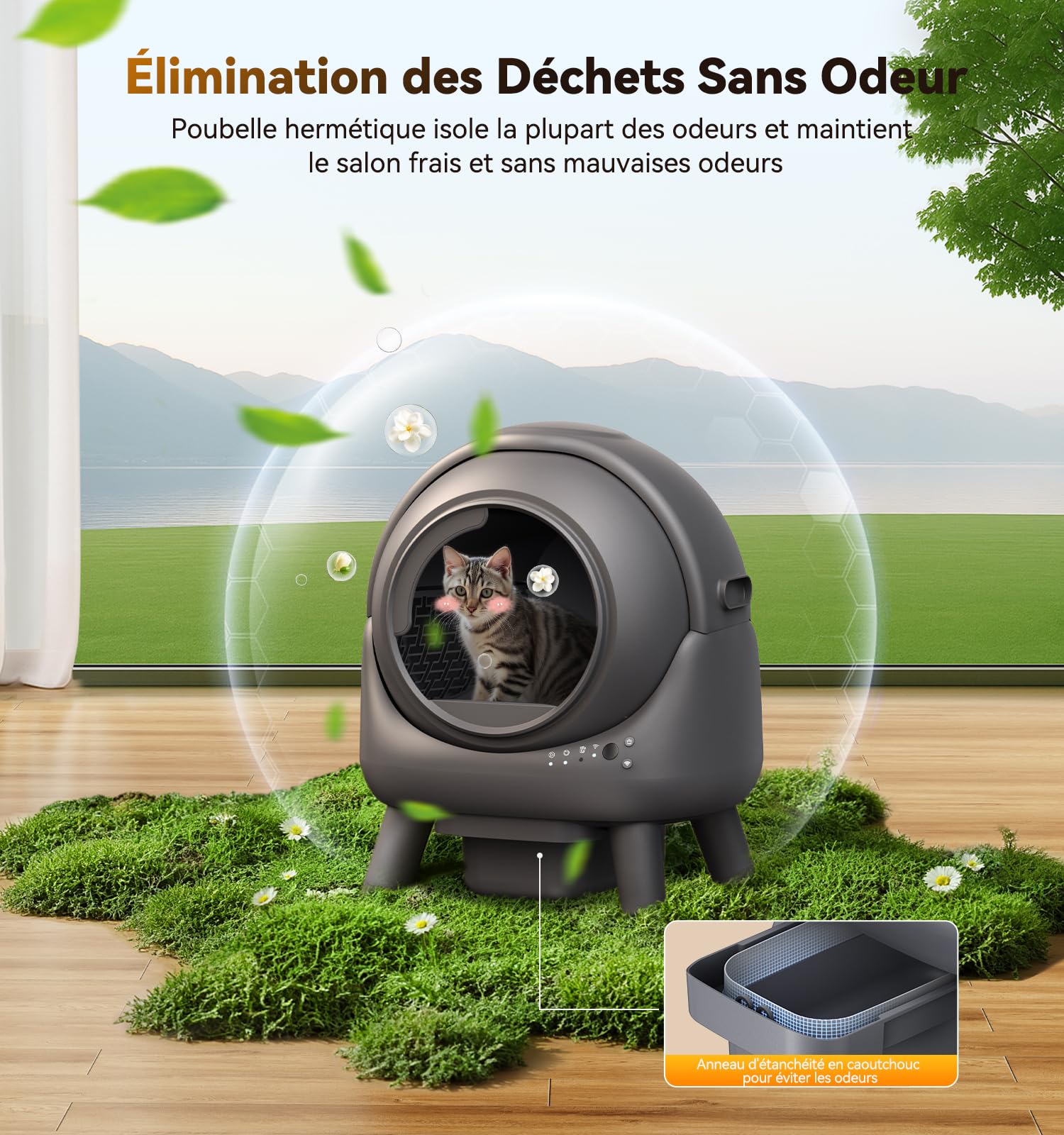 Litiere Chat Autonettoyante FEELNEEDY, Bac à Litière Automatique, Anti-Fuites/Anti-Pincement/Triple Anti-Odeur/Secure/Contrôle APP/Nettoyage Facile, C