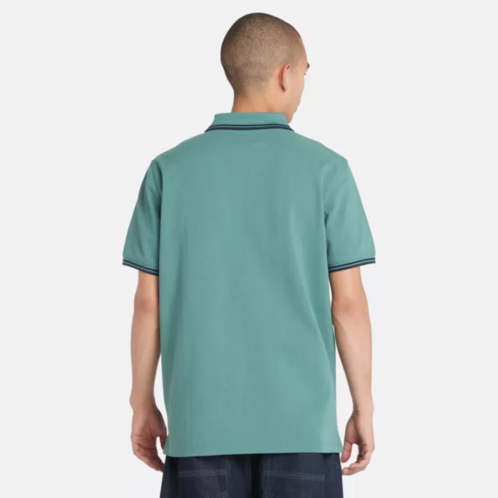 Polo à liseré en piqué pour homme en bleu sarcelle