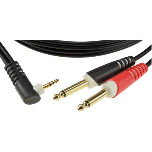 Klotz AY5A0300 Y-kabel 3.5mm 3p haaks - 2x 6.35mm 2p recht 3m
