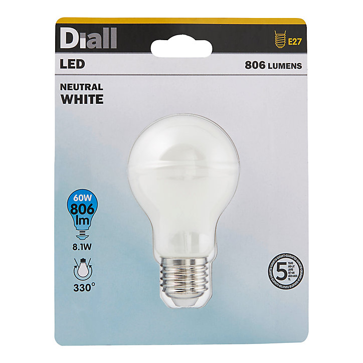Ampoule LED Diall GLS E27 8,1W=60W blanc neutre
