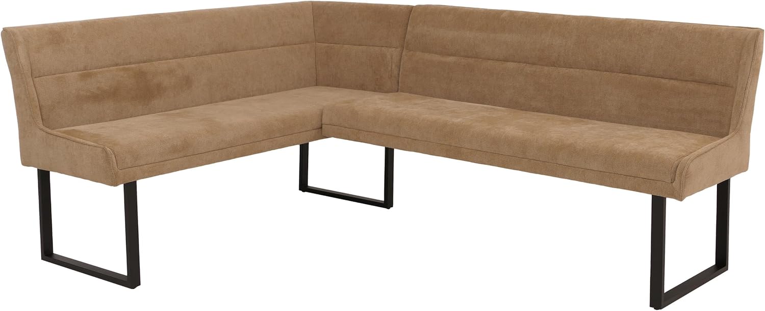 Mendler Eckbank HWC-O81, Esszimmerbank Bank, Öko-Tex (310g/m²) Chenille Stoff/Textil Metall 159x210cm - Hellbraun