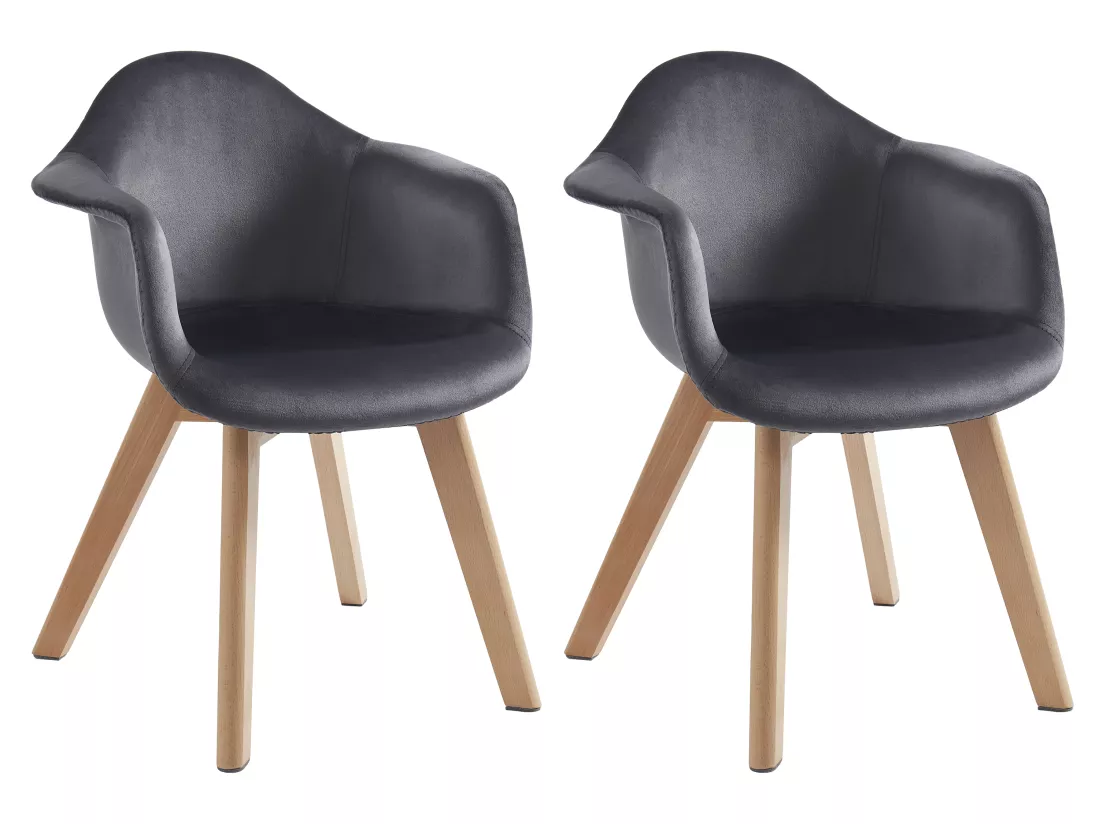 Lot de 2 chaises enfant avec accoudoirs en velours et hêtre - Anthracite - POUPINETTE