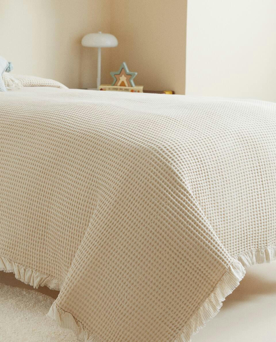 Colcha de algodão com textura waffle