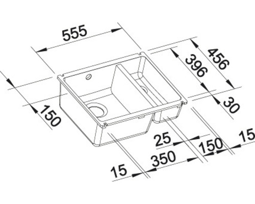 Blanco SUBLINE 350/150-U spoelbak, 567 x 456 mm, basalt, 523746, 1 bak, met bijbak, zonder afdruipgedeelte, bak links
