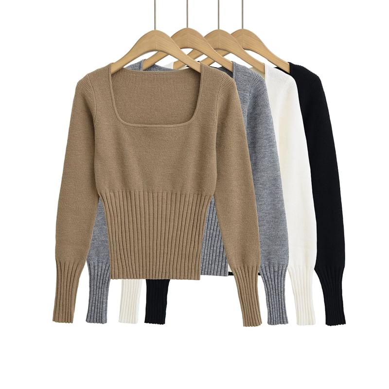 Ulark - Lange mouwen, vierkante hals, effen crop top