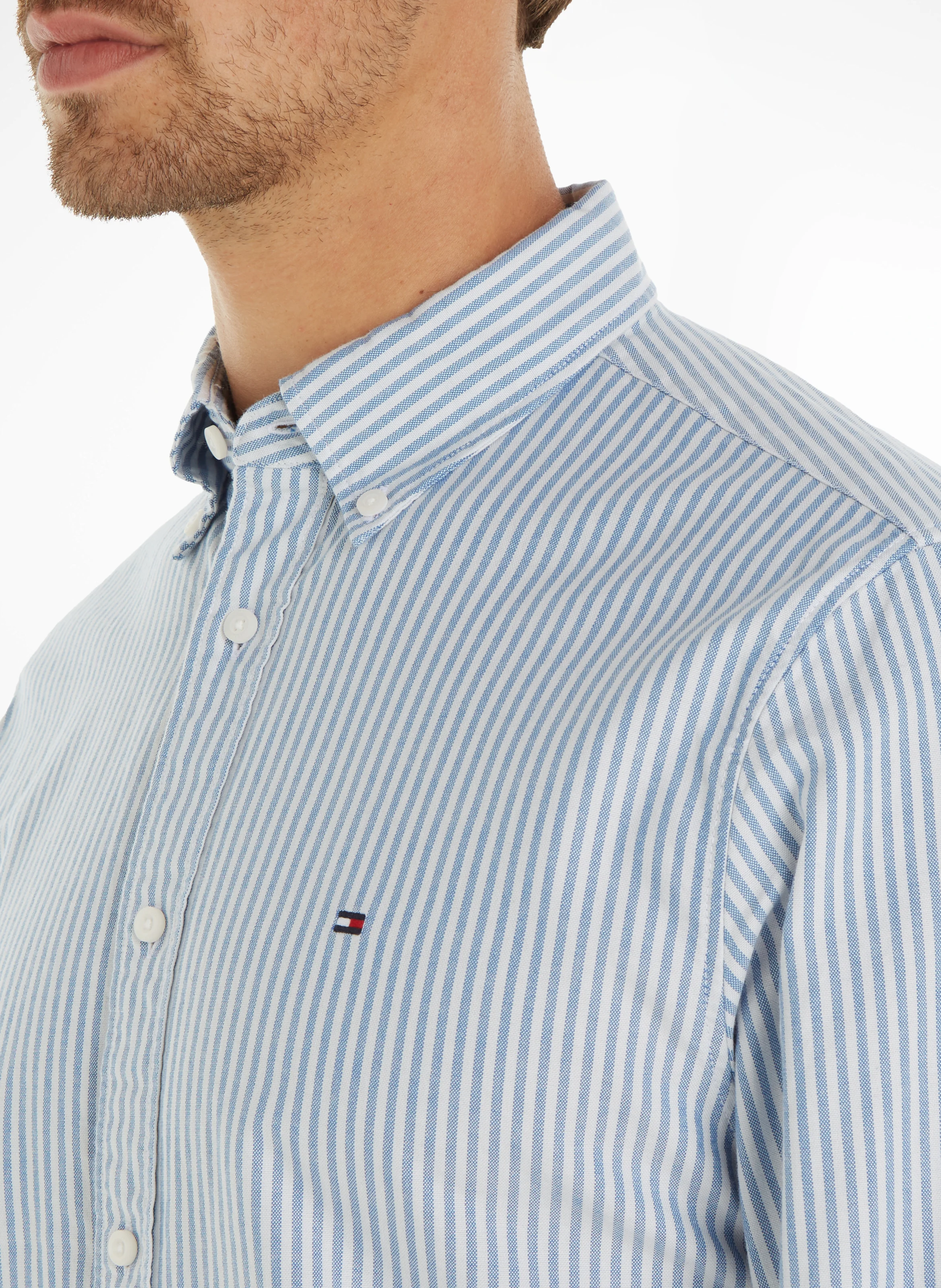Chemise col classique en coton bio mélangé | Bleu