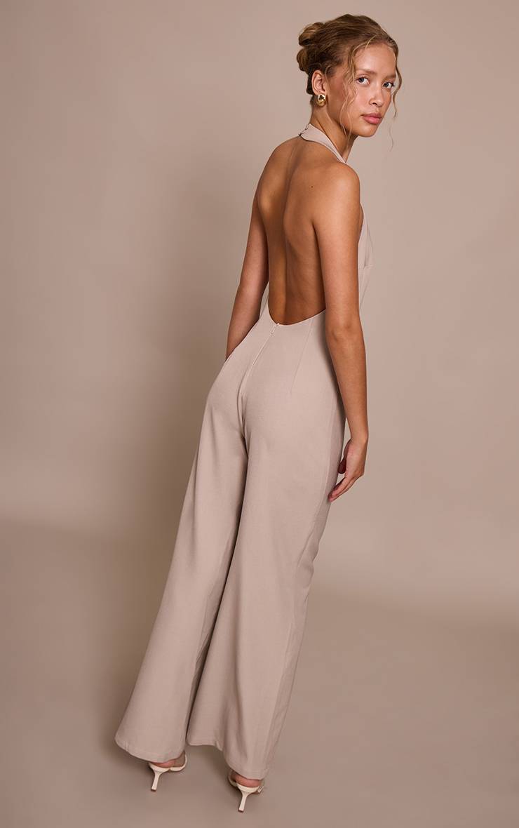 Gris Combinaison-pantalon Premium Tissée À Encolure Dos-nu Et Jambes Droites