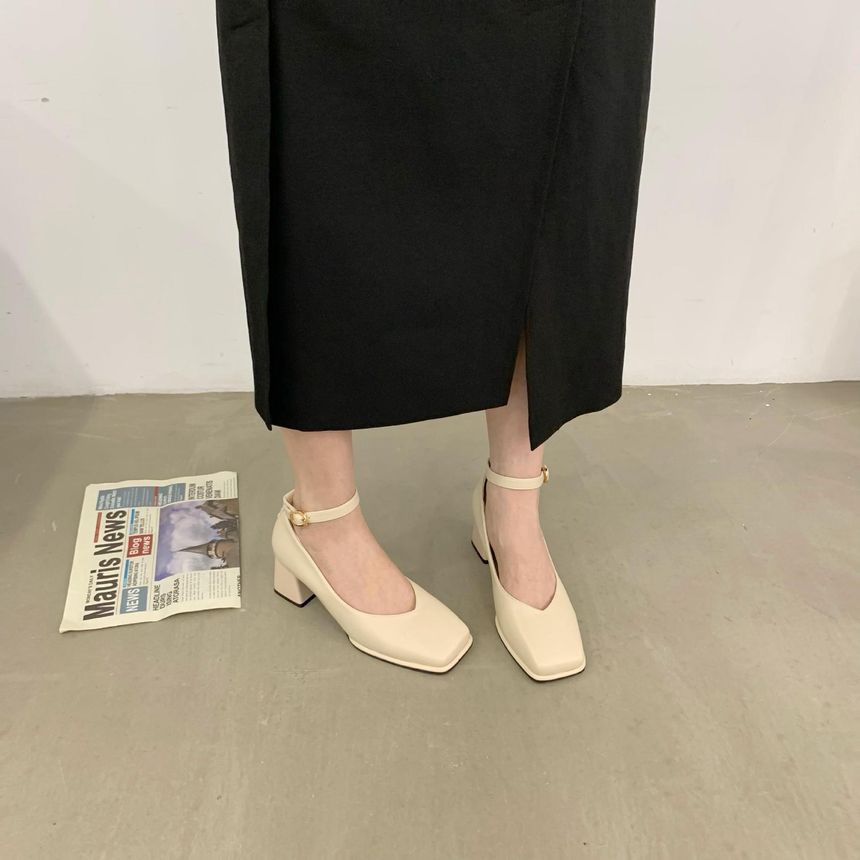 Anran - Mary Jane pumps met blokhak en effen hak