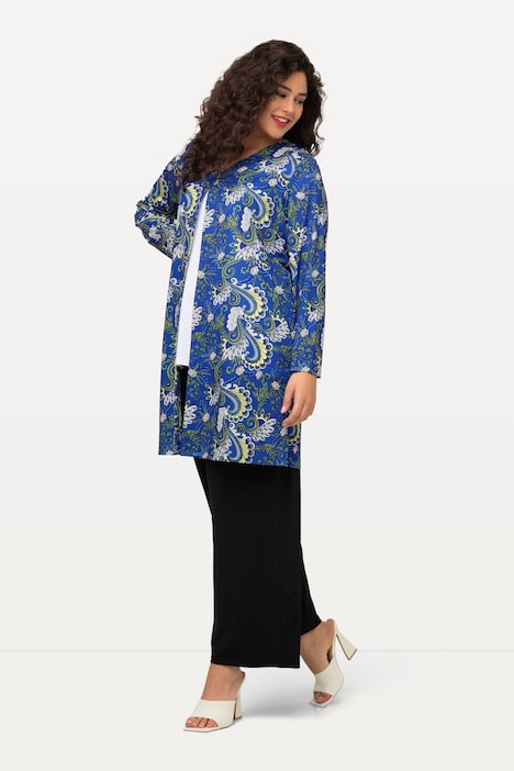 Jerseyjacke, Allover Druck, V-Ausschnitt, Langarm, Seitenschlitze