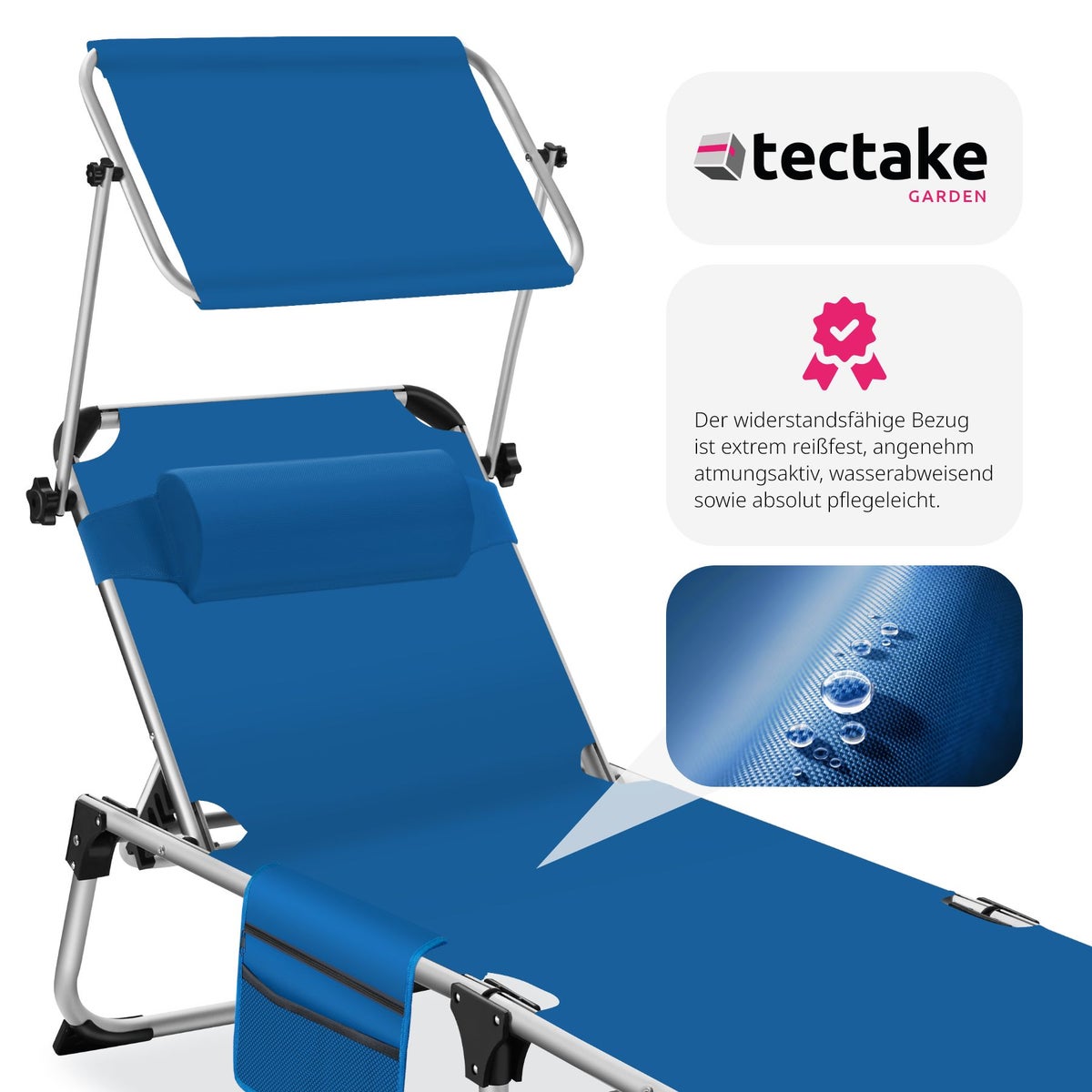 tectake Aurelie opvouwbare zonnestoel met hoofdsteun, 218 x 60 x 33,5 cm, inclusief zijvak
