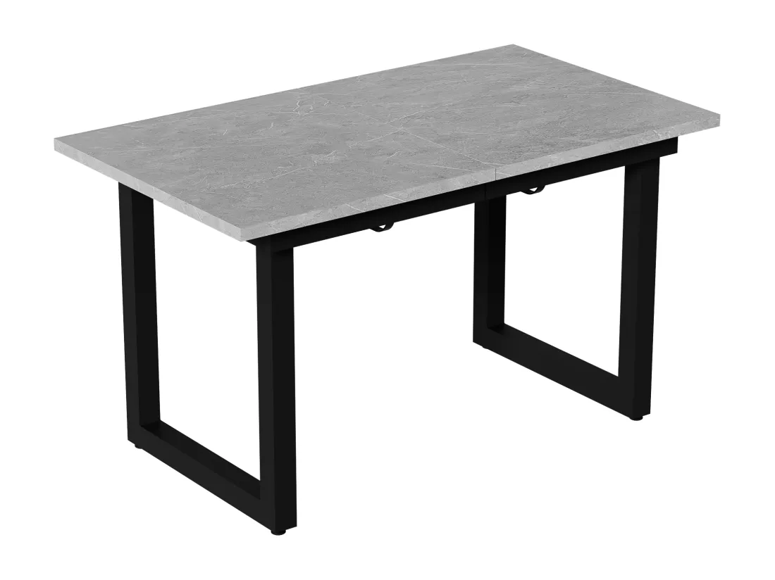 Table à manger extensible 4 à 6 couverts - 140/180 x 80 x 75 cm - MDF et pièds en fer - Effet marbre - Gris