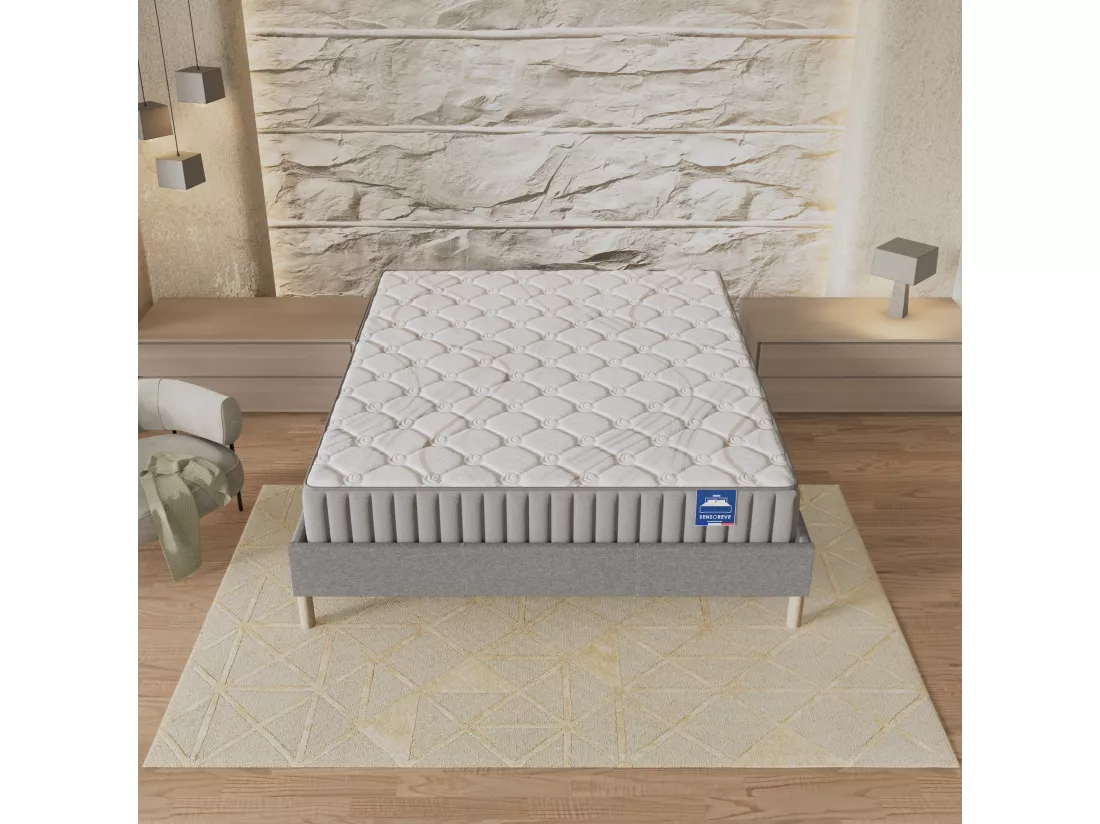 Ensemble Matelas Latex + Sommier Tissu 160x200 Cm, Sirius 22cm D’épaisseur Et Sommier Tissu Gris