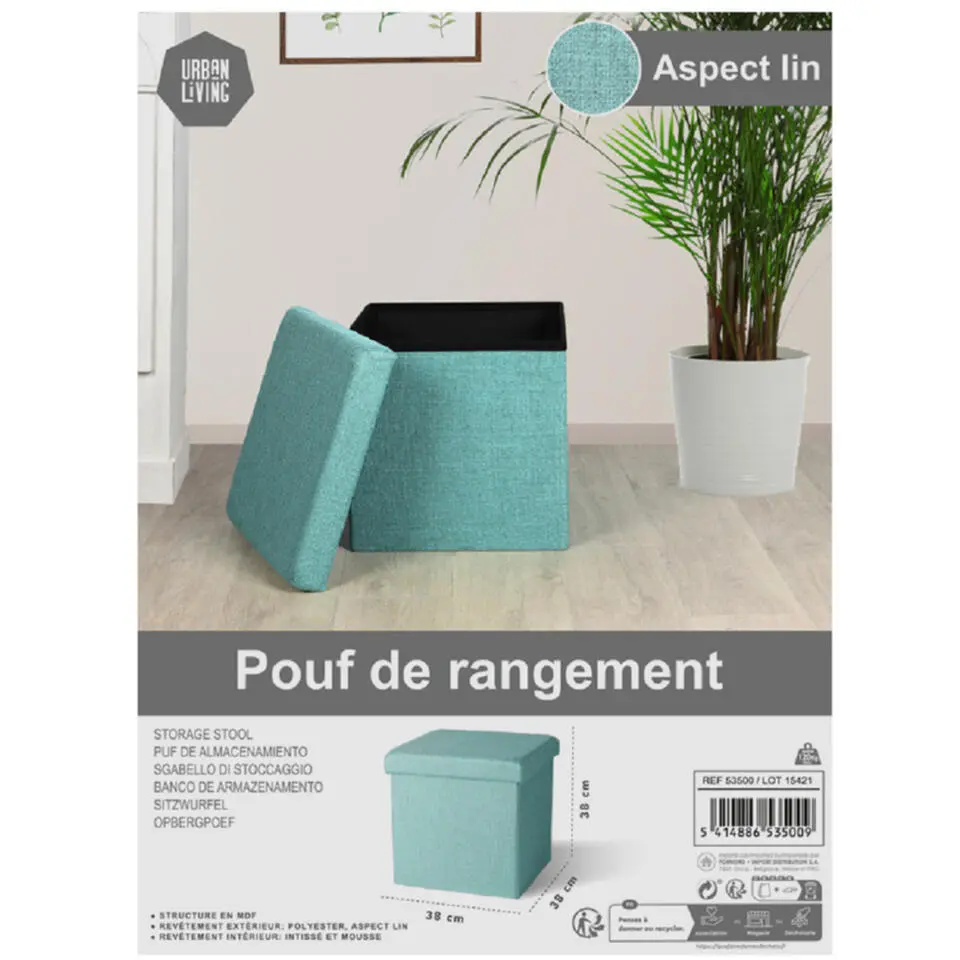 Urban Living poef/hocker/opbergbox - mintgroen - mdf - 38 x 38 cm