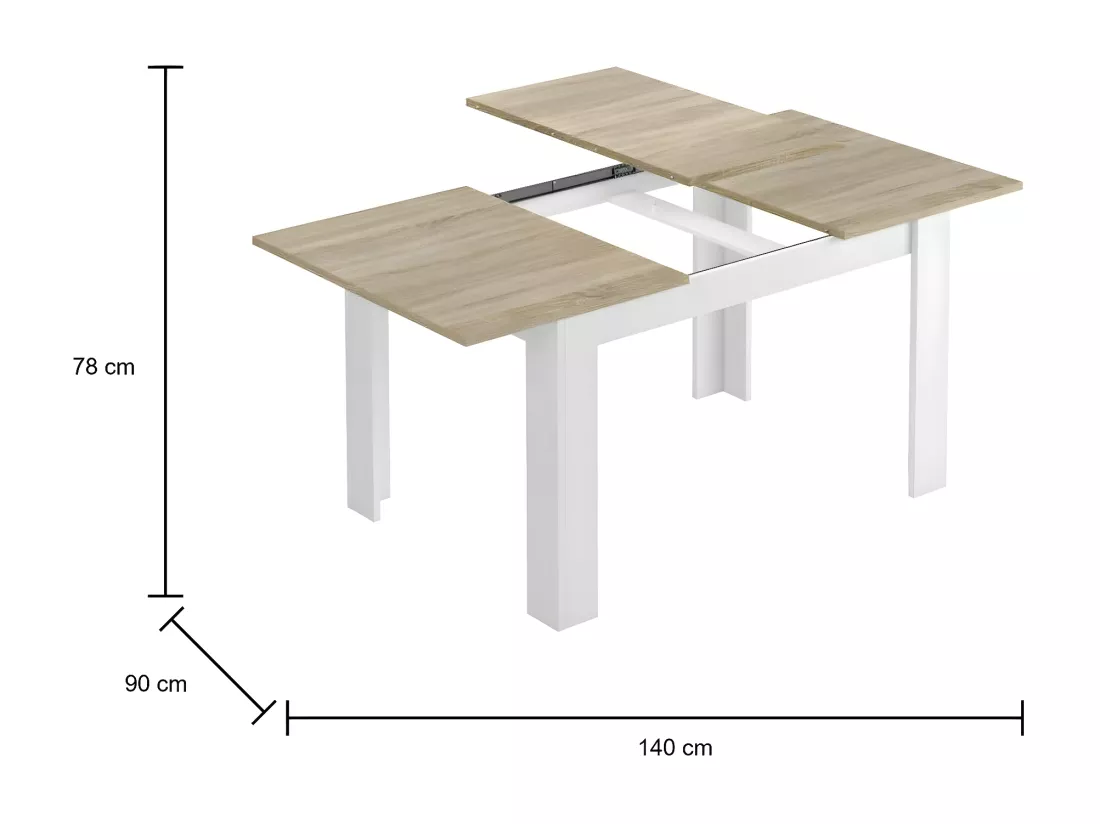 Table extensible Dalice, Console extensible pour salle à manger, Table de cuisine ouvrant avec rallonge, 140/190x90h78 cm, Chêne et Blanc