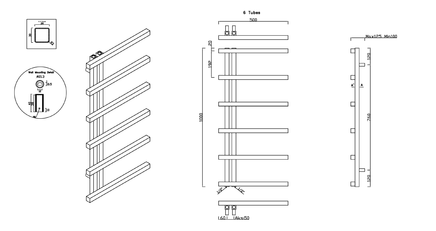Sapho Sierra handdoekradiator RVS 50x100cm 213W