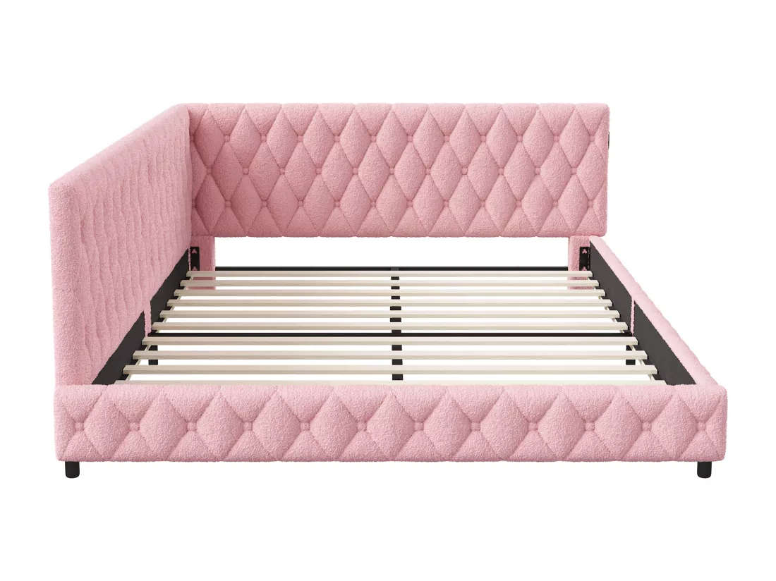 Lit gigogne 140x200 cm - Teddy velours, Canapé lit convertible avec éclairage LED et recharge USB, - ROSE