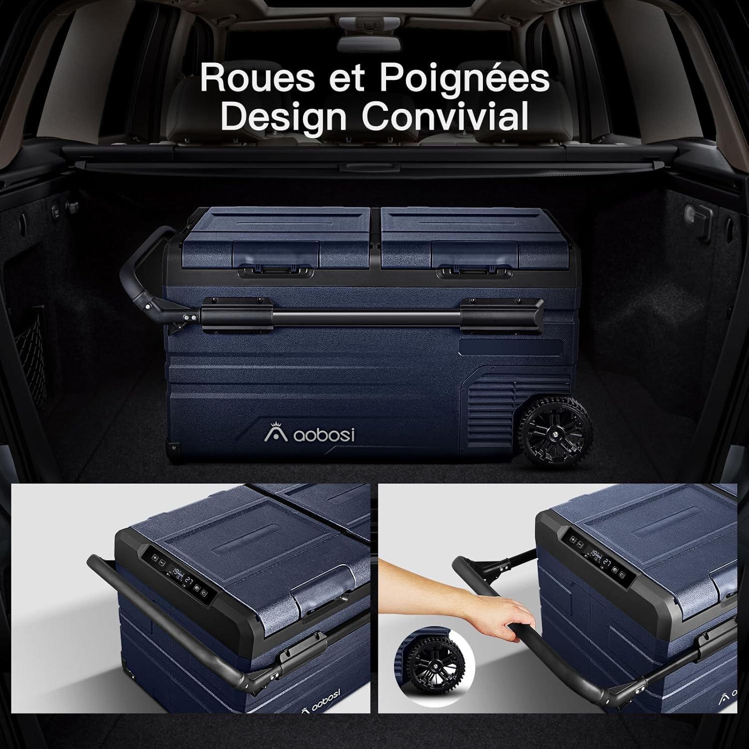 AAOBOSI 115L Glaciere Electrique Double Zone,Glaciere a Compression WiFi APP,12 V/24 V et 100-240 V Frigo Camping, -20 ℃ à 20 ℃, pour Voiture, Camion, Bateau, Camping, Car, Caravanes, Voyageant,Maison