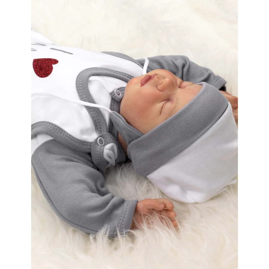 Baby Sweets 3tlg Set Strampler + Shirt + Mütze I love Mama & Papa weiß grau