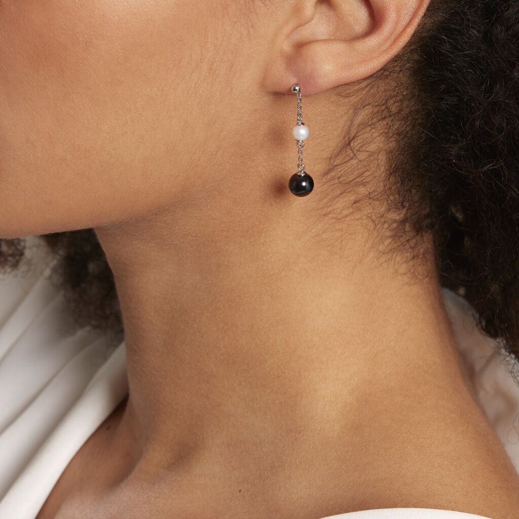 Boucles D'oreilles Pendantes Lucia Cera Argent Blanc Perle De Culture
