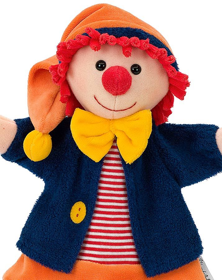 Handpuppe CLOWN in orange/marine