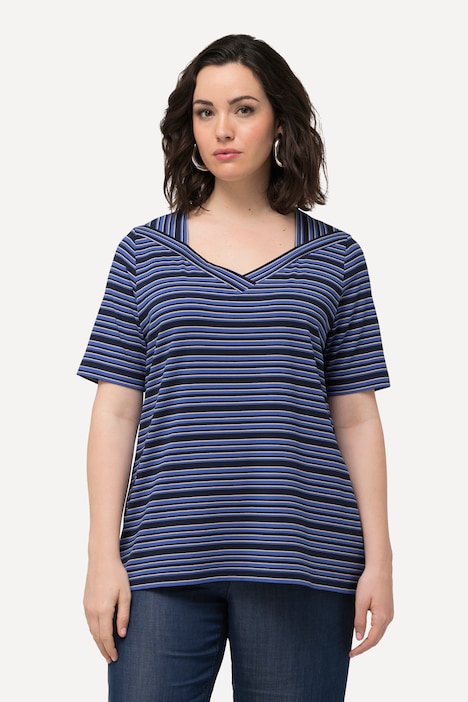 T-Shirt, Ringel, Classic, V-Ausschnitt, Halbarm