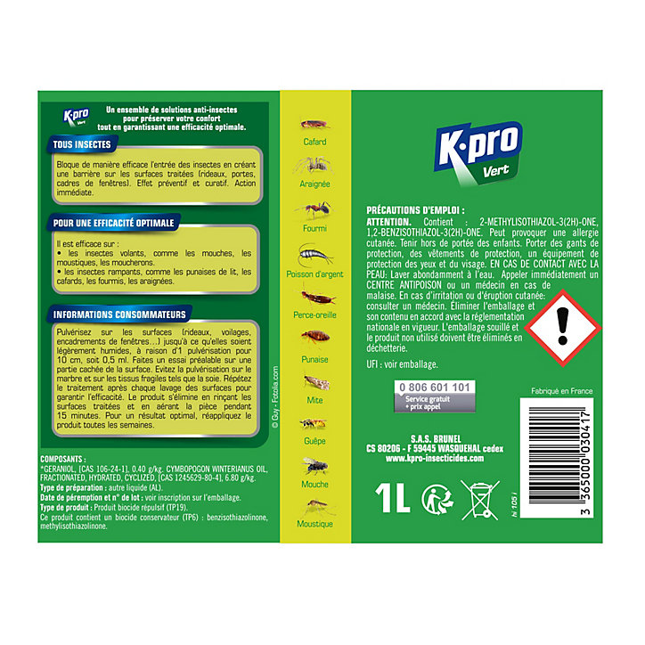 Repouss'insectes barrière contre volants et rampants Kapo vert 1L