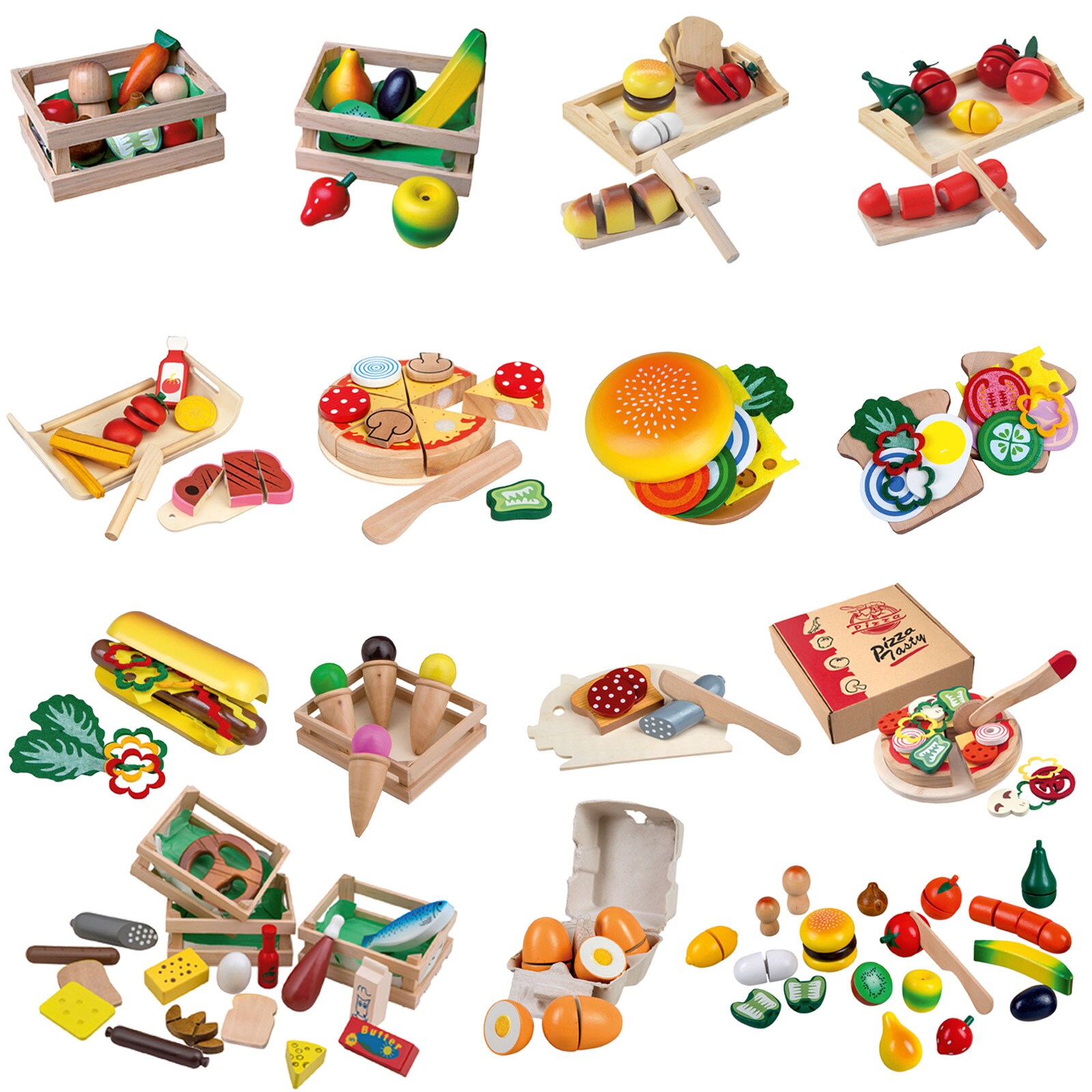Lebensmittel Set Holz - Schneide Spielzeug Kinder Spiel Küche Kaufladen Zubehör Variante: Holz Brotzeit