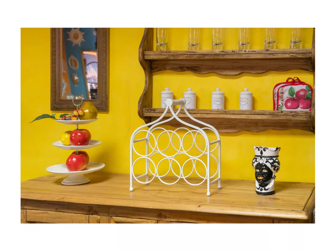 BISCOTTINI Porte-Bouteilles - Fer Forgé Finition Blanc Antique - Idéal pour la Décoration du Salon ou de la Cuisine - Casier à Vin - 35x37x14 cm