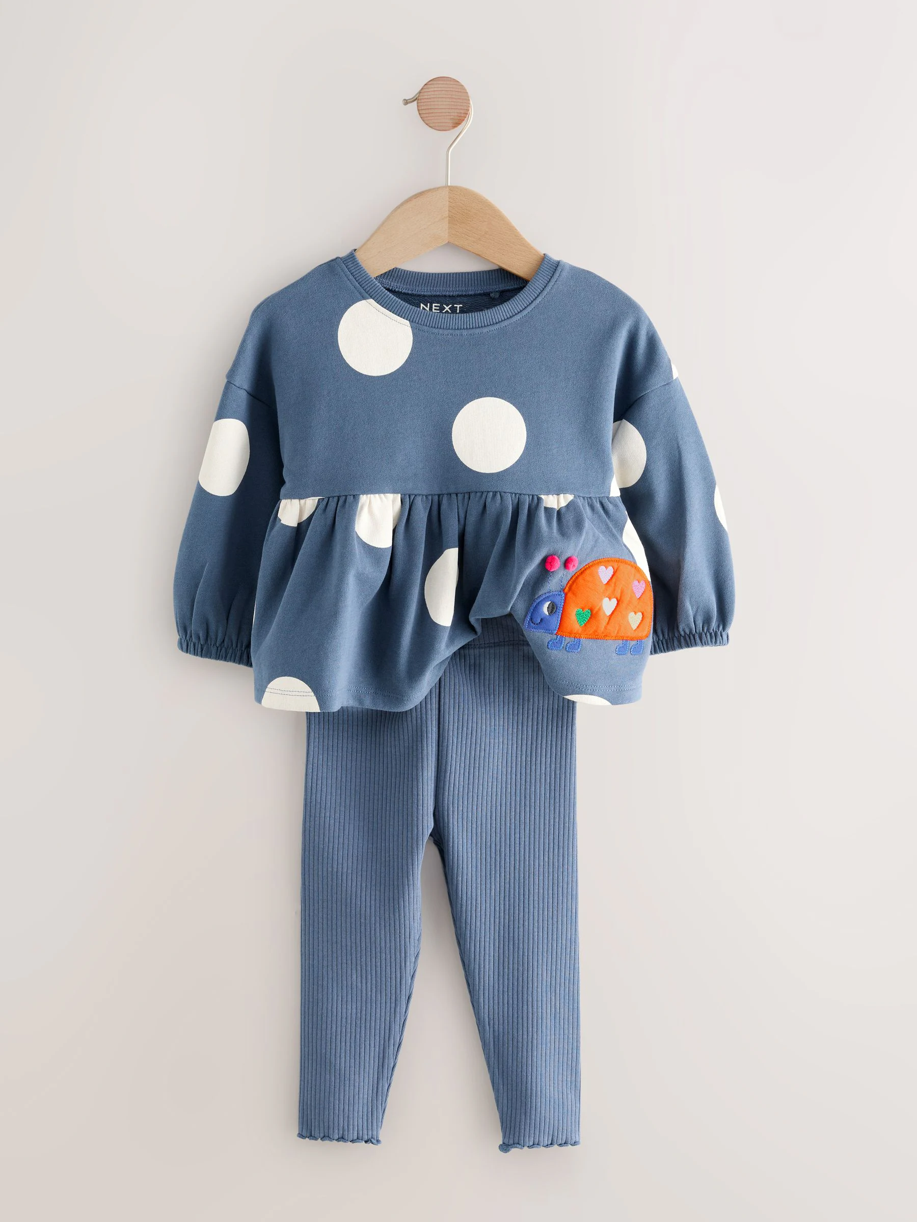 Donkerblauw lieveheersbeestjes - Set met top met peplum en legging met lange mouwen (3mnd-7jr)