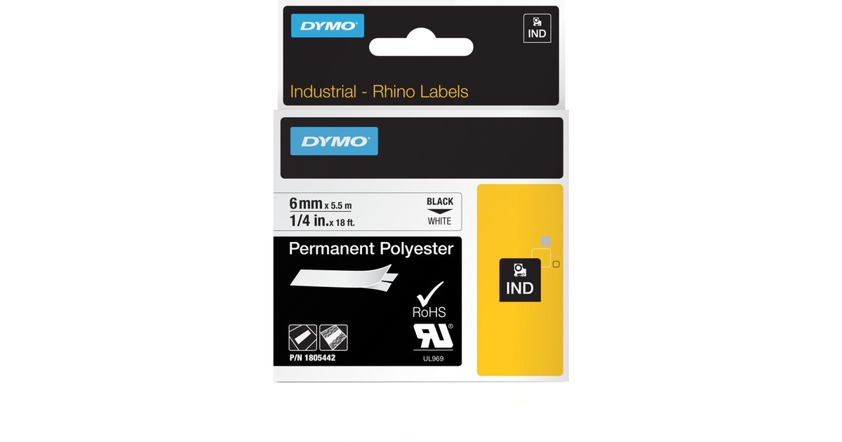 DymoIND labels van permanente polyester 6 mm x 5,5 m printlint
