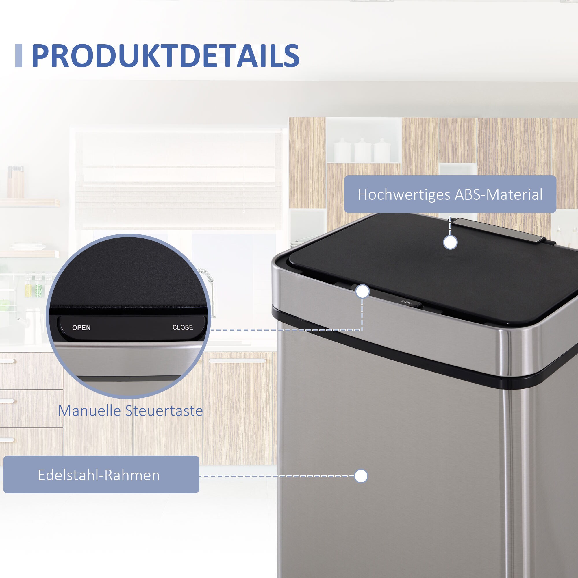 HOMCOM Abfalleimer mit Sensor silber 42 x 30 x 81 cm (LxBxH)