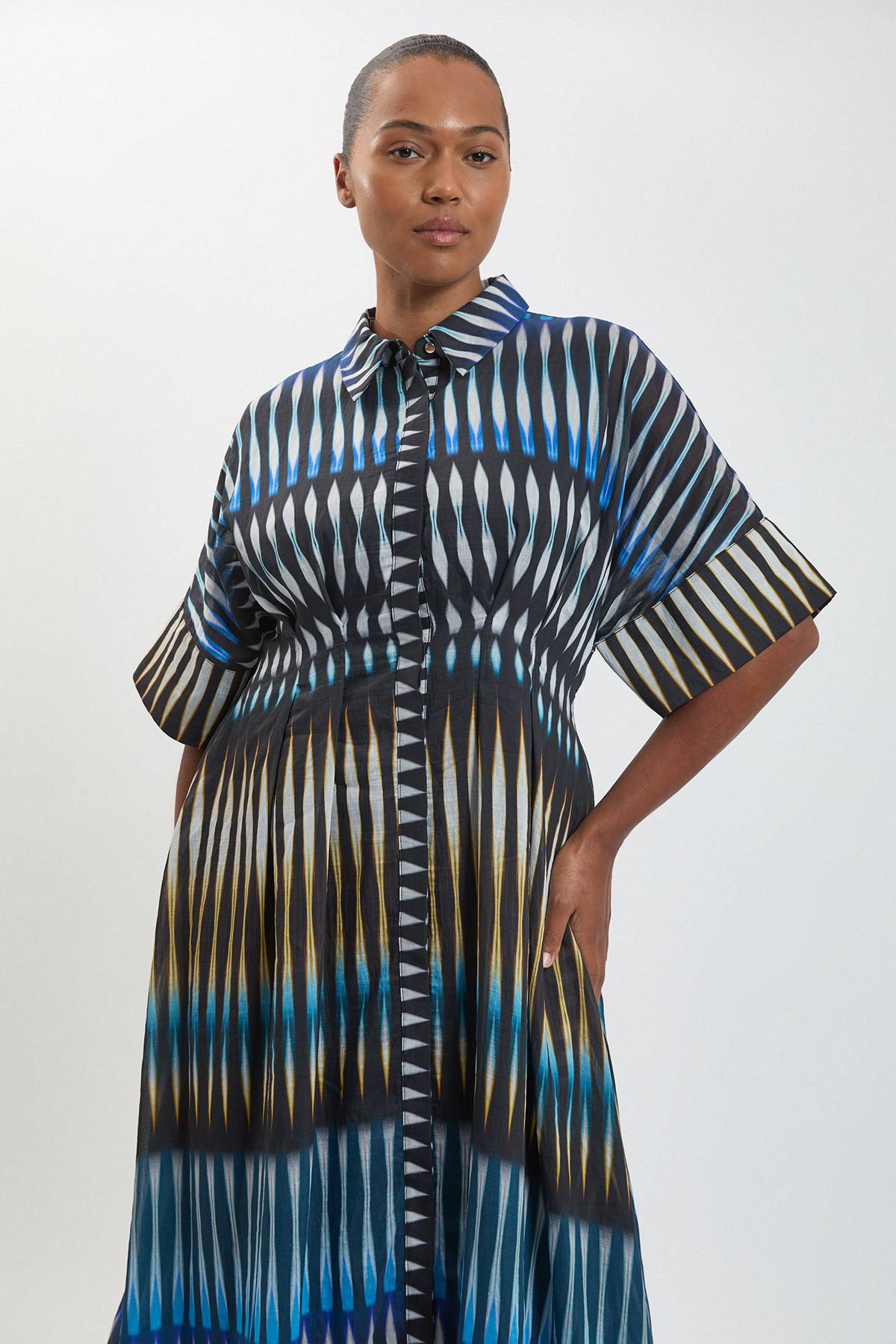 KarenMillen Robe Midi Tissée À Col Et Rayures Grande Taille