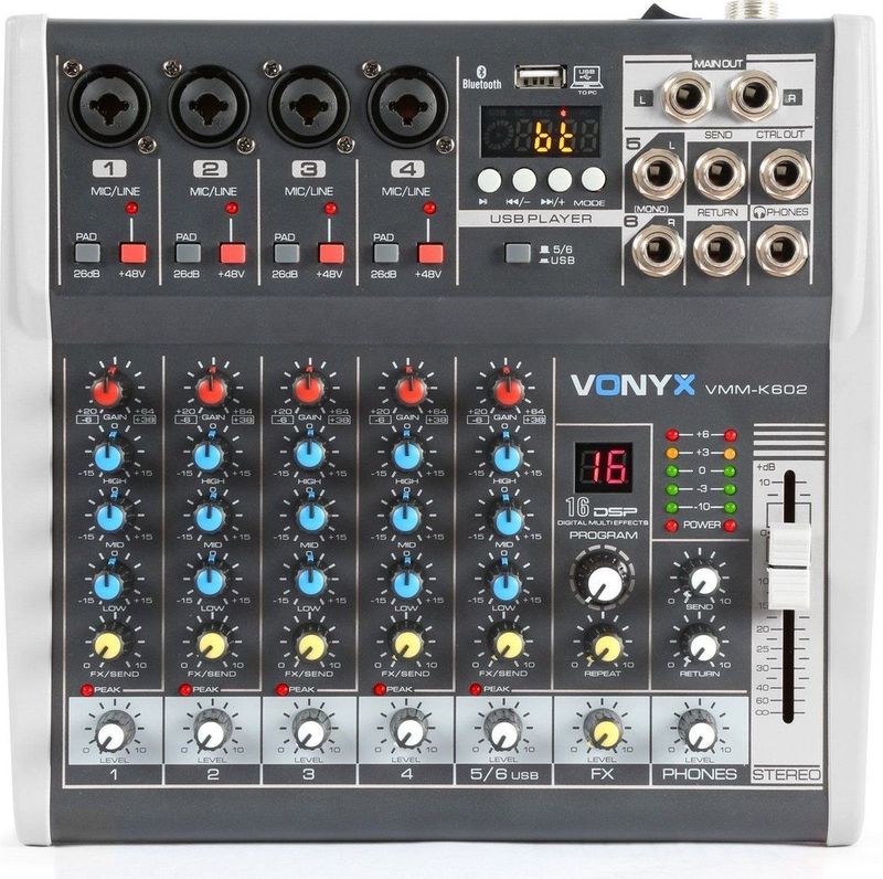 Vonyx VMM-K602 - Mengpaneel - 6 Kanaals - Met Bluetooth en USB