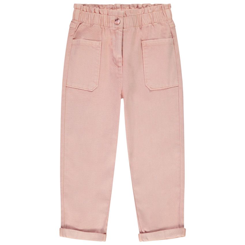 Pantalon paperbag en coton uni pour fille - Multicolore
