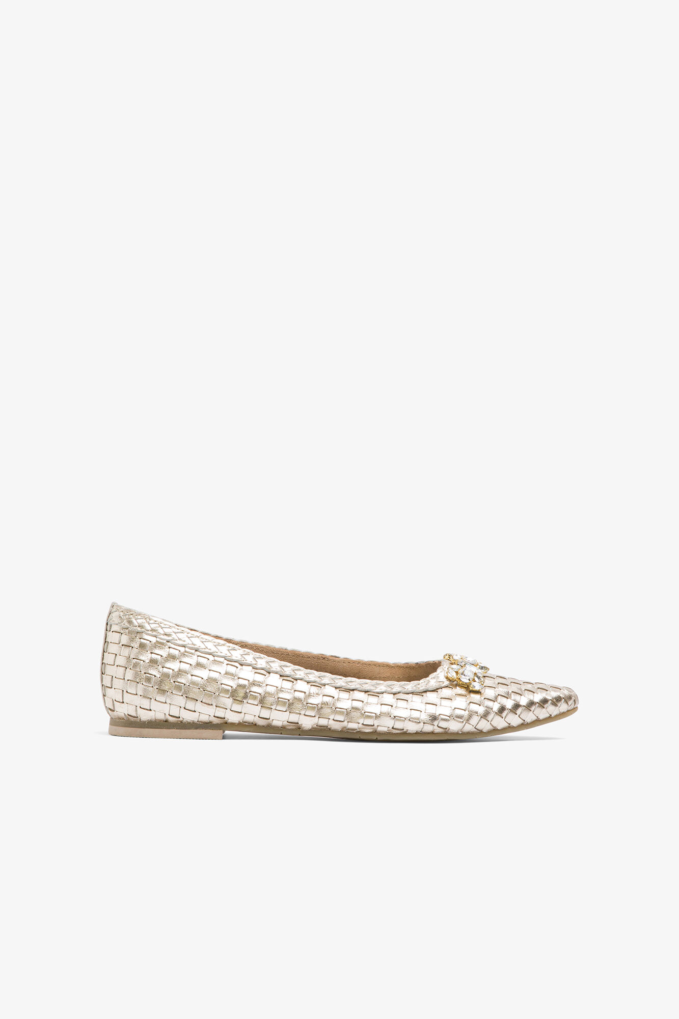 Sapatos dourados estilo francês com detalhes - Amarelo