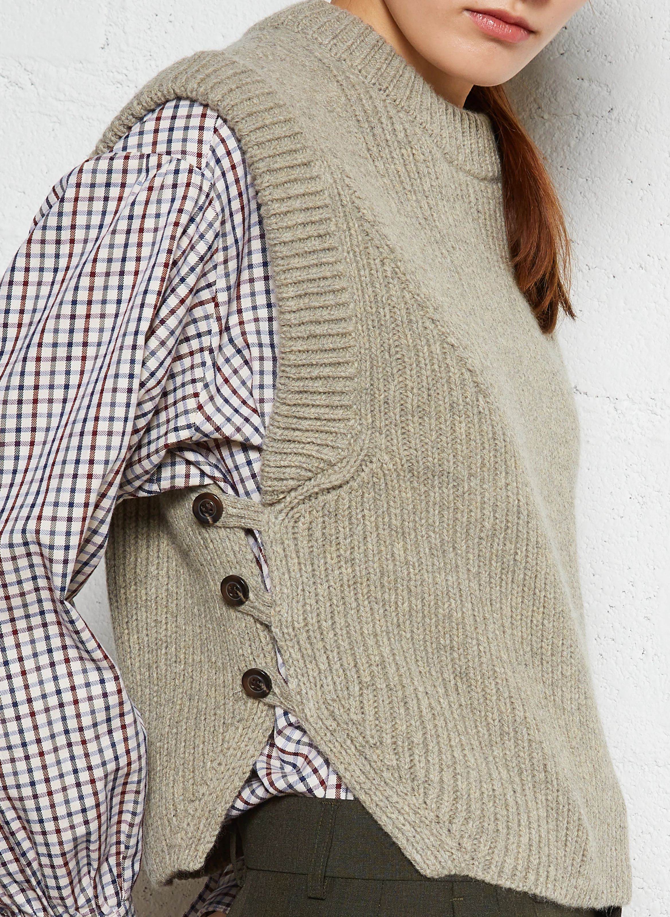ALKY - Pull court sans manches droit à col rond en laine | Gris