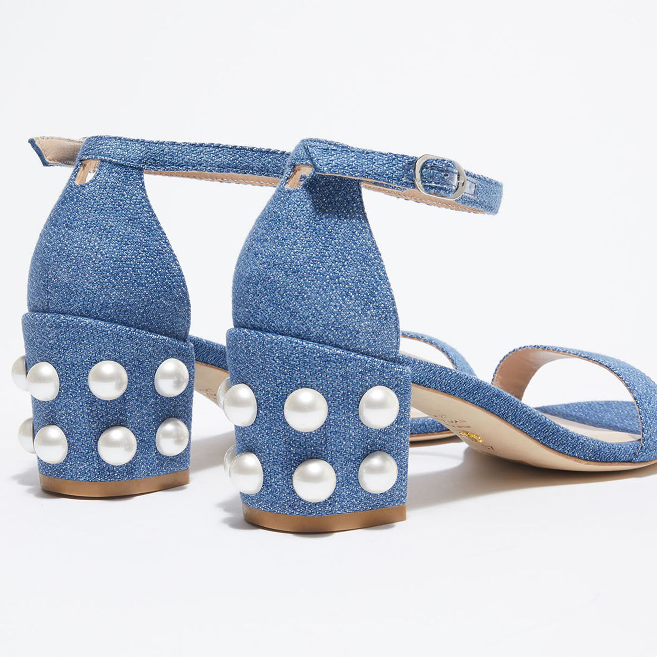 Stuart Weitzman Sandales en Denim Simple Pearls bleues - Talon 6,5 cm