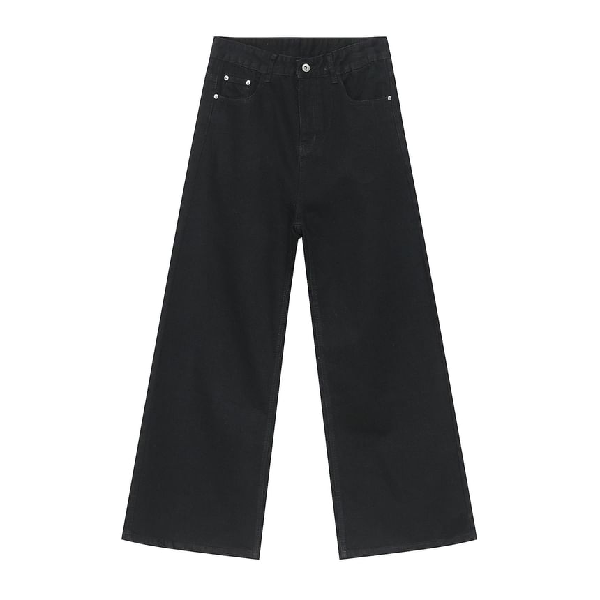 pinkdropper - High Waist Washed Wide Leg Jeans