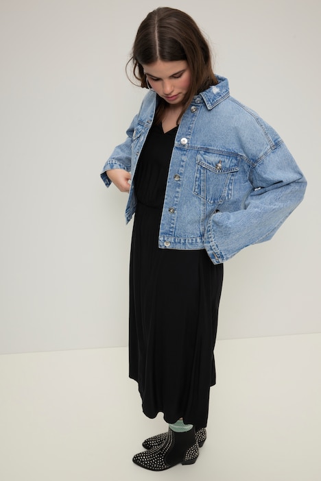 Jeansjacke, oversized, Hemdkragen, Brusttaschen