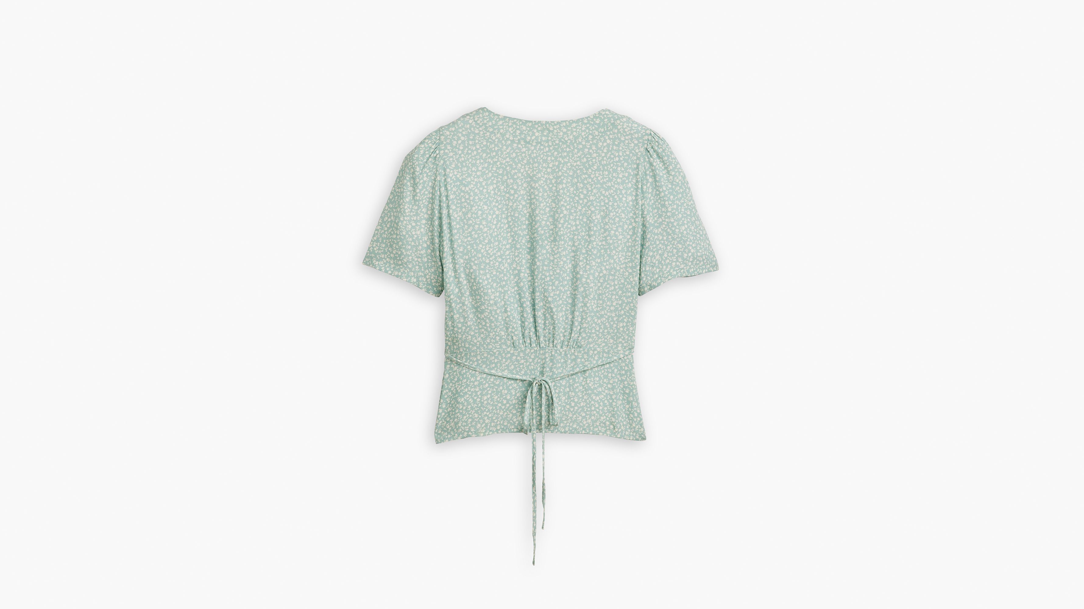 Dolores Short Sleeve Blouse - Alarcon Floral Blue Surf - Green